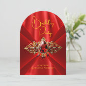 Elegant Regal Red Birthday Gold Jewel Imitats Seid Einladung (Stehend Vorderseite)