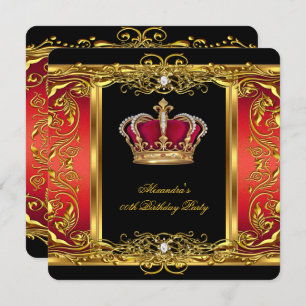 Elegant Regal Red Black Queen Birthday 3 Einladung