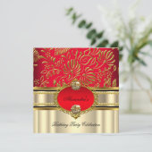 Elegant Regal Red Cream Gold Damask Geburtstag Einladung (Stehend Vorderseite)