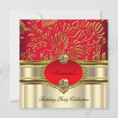 Elegant Regal Red Cream Gold Damask Geburtstag Einladung (Vorderseite)