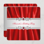 Elegant Regal Red Pearl Diamond Party Einladung (Vorne/Hinten)