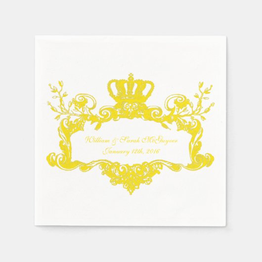 Elegant Regal Wedding Yellow Text Paper Napkins Serviette (Vorderseite)