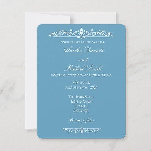 Elegant Regency Blue Vintage Wedding Invitation Einladung (Vorderseite)