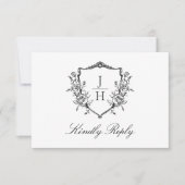 Elegant Regency Floral Wappen Monogram Wedding RSVP Karte (Vorderseite)