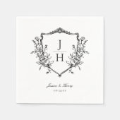 Elegant Regency Floral Wappen Monogram Wedding Serviette (Vorderseite)