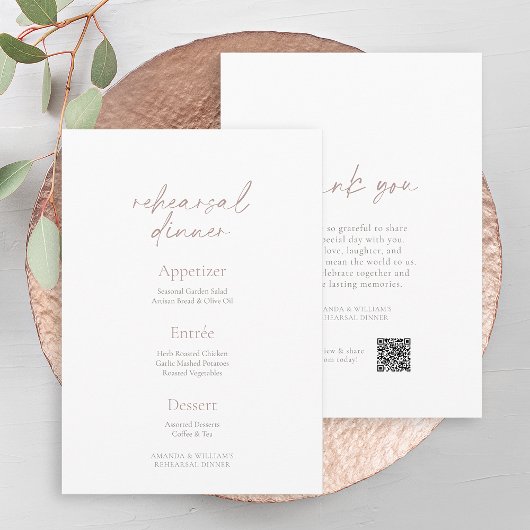 Elegant Rehearsal Dinner Menu – Two-Sided Card Einladung