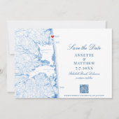 Elegant RehoBeide Beach Map Navy Hochzeit Save The Date (Vorderseite)