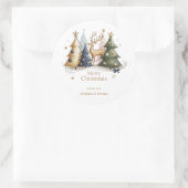 Elegant Reindeer and Christmas Trees – Holiday Runder Aufkleber (Tasche)