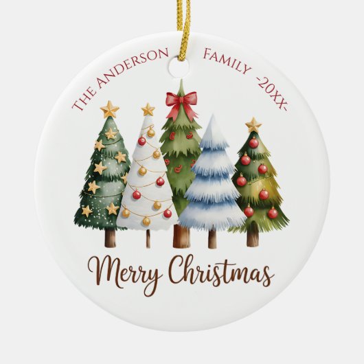 Elegant Reindeer and Christmas Trees Keramik Ornament (Vorne)