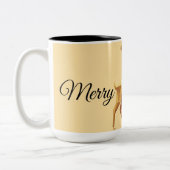 Elegant Reindeer Merry Christmas Beige Holiday Mug Zweifarbige Tasse (Links)