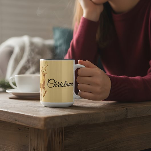 Elegant Reindeer Merry Christmas Beige Holiday Mug Zweifarbige Tasse