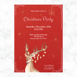 Elegant Reindeer Weihnachtsfeiertag Rot Einladung