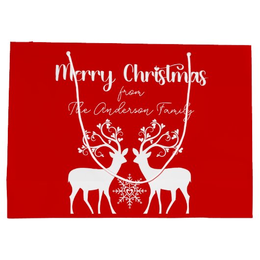 Elegant Reindeers Frohe Weihnachten Rot Große Geschenktüte (Rückseite)