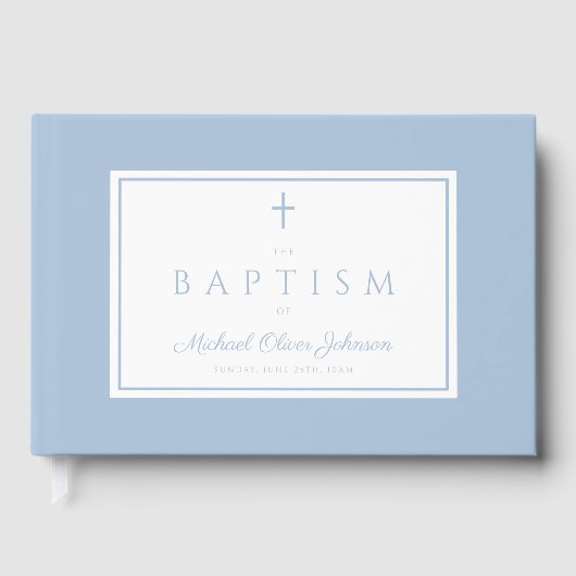 Elegant Religious Baby Blue Boy Baptism Gästebuch (Vorderseite)