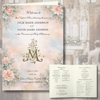 Elegant Religious Catholic Wedding Mass Program Karte