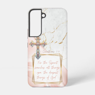 Elegant Religious Pink Satin Gold Marble Cross Samsung Galaxy Hülle