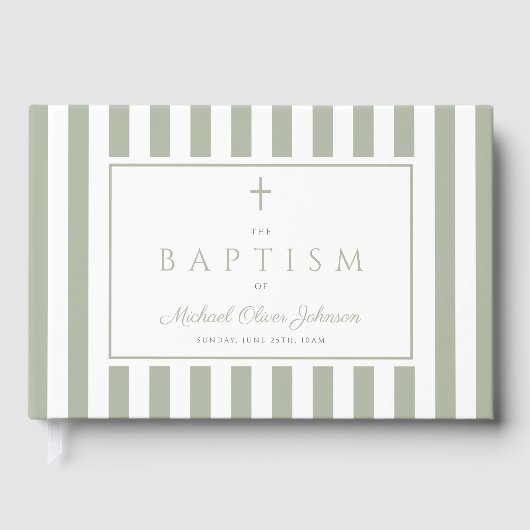 Elegant Religious Sage Green Baptism Gästebuch (Vorderseite)