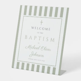 Elegant Religious Sage Green Baptism Sockelschild