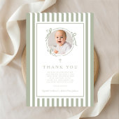 Elegant Religious Sage Green Boy Baptism Dankeskarte
