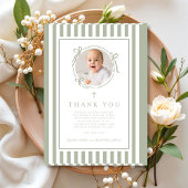 Elegant Religious Sage Green Boy Baptism Dankeskarte