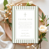 Elegant Religious Sage Green Boy Baptism Dankeskarte