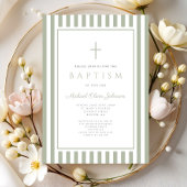 Elegant Religious Sage Green Boy Baptism Einladung