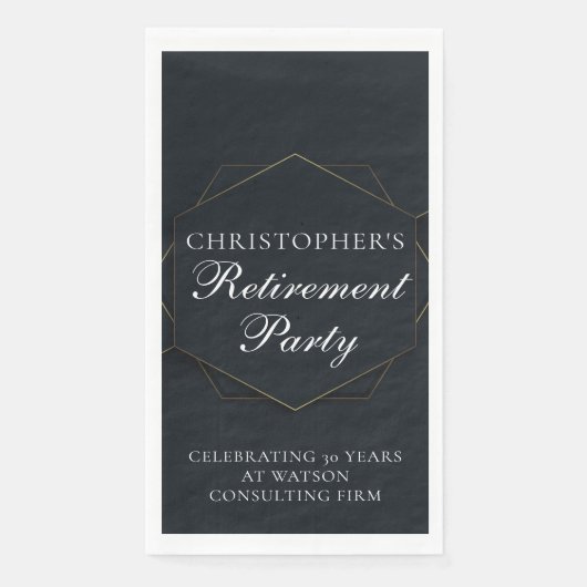 Elegant Retirement Party Customized Black Gold Serviette (Vorderseite)