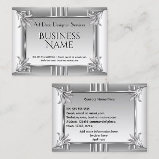 Elegant Retro Art Deco Silver Chrome Metal Visitenkarte