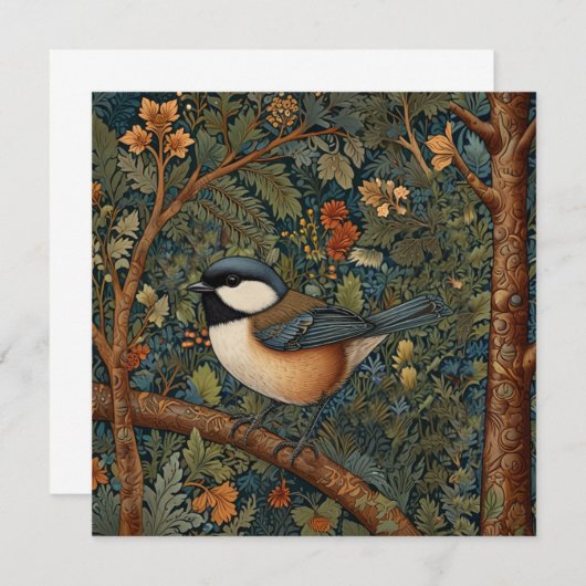 Elegant Retro Art Nouveau woodland bird Einladung (Vorne/Hinten)