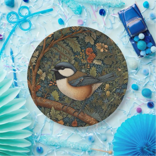 Elegant Retro Art Nouveau woodland bird Pappteller (Party)