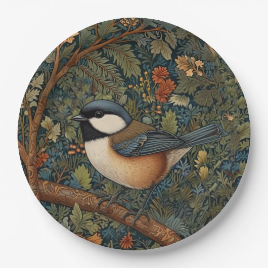 Elegant Retro Art Nouveau woodland bird Pappteller (Vorderseite)