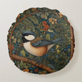 Elegant Retro Art Nouveau woodland bird Rundes Kissen