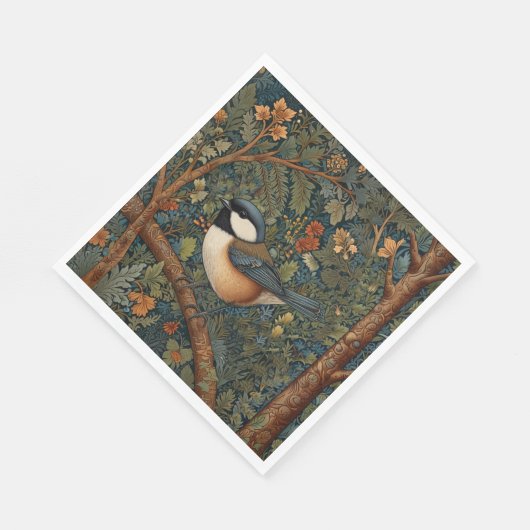 Elegant Retro Art Nouveau woodland bird Serviette (Ecke)