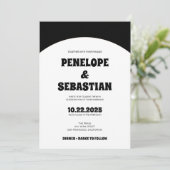 Elegant Retro Black & White Groovy Trendy Wedding Einladung (Stehend Vorderseite)