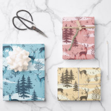 Elegant Retro Blue Red Beige Woodland Deer