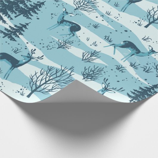 Elegant Retro Blue Woodland Deer Geschenkpapier (Ecke)