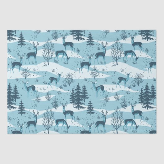 Elegant Retro Blue Woodland Deer Seidenpapier (Vorderseite)