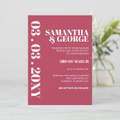 Elegant Retro Bold Magenta Moderne Hochzeit Einladung (Stehend Vorderseite)