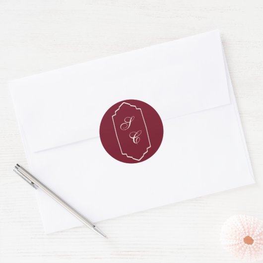 Elegant Retro Checkered Burgundy Wedding Runder Aufkleber (Umschlag)