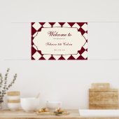 Elegant Retro Checkered Burgundy Wedding Welcome Poster (Küche)