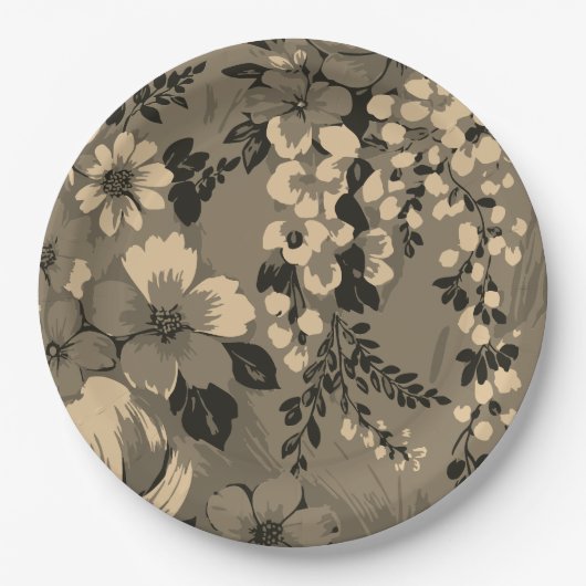 Elegant Retro Floral Pattern Pappteller (Vorderseite)