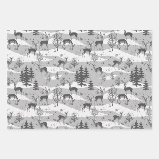 Elegant Retro Gray Woodland Deer Geschenkpapier Set (Vorderseite 3)