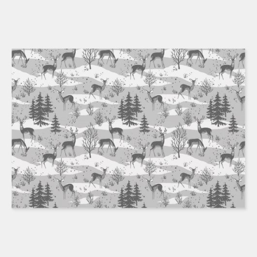 Elegant Retro Gray Woodland Deer Geschenkpapier Set (Vorderseite 2)