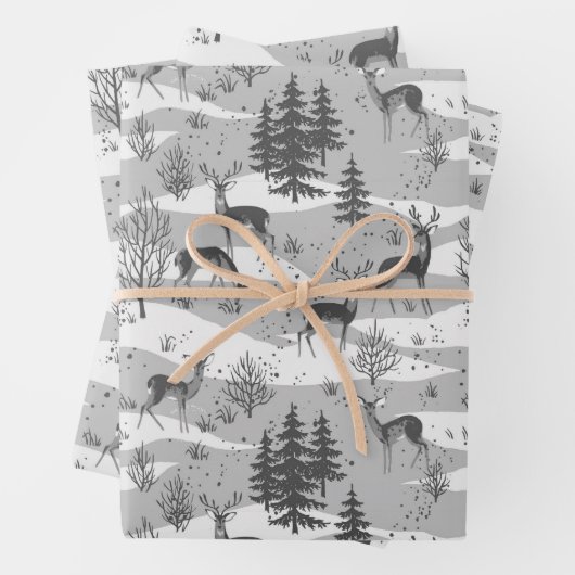 Elegant Retro Gray Woodland Deer Geschenkpapier Set (Beispiel)
