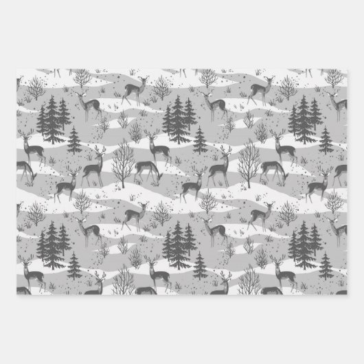 Elegant Retro Gray Woodland Deer Geschenkpapier Set (Vorderseite)