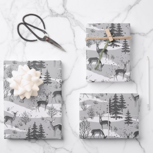 Elegant Retro Gray Woodland Deer Geschenkpapier Set (Vorderseite)