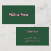 Elegant Retro Green Pink Beruflich Visitenkarte (Vorne/Hinten)