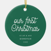 Elegant Retro Green Unser erstes Weihnachtsfest-Fo Keramik Ornament (Vorne)