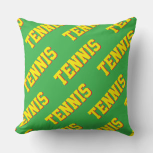 Elegant Retro Helles Gelb TENNIS Text auf Grün Kissen