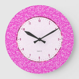 Elegant Retro Hot-Pink Glitter And Sparkles Große Wanduhr